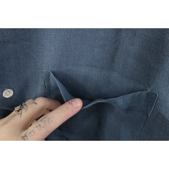 Vtg 80s 90s Banana Republic Mens L Baggy Irish Linen Collared Button Shirt Blue - Picture 5 of 12